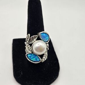 Didae Shablool 925 Sterling Silver Israel Blue Fire Opal Ring Size 7 Pearl